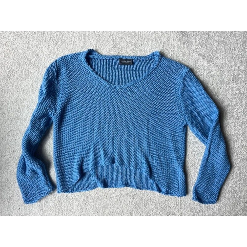 Wooden Ships Blue Open Knit Sweater Relaxed Womens Medium